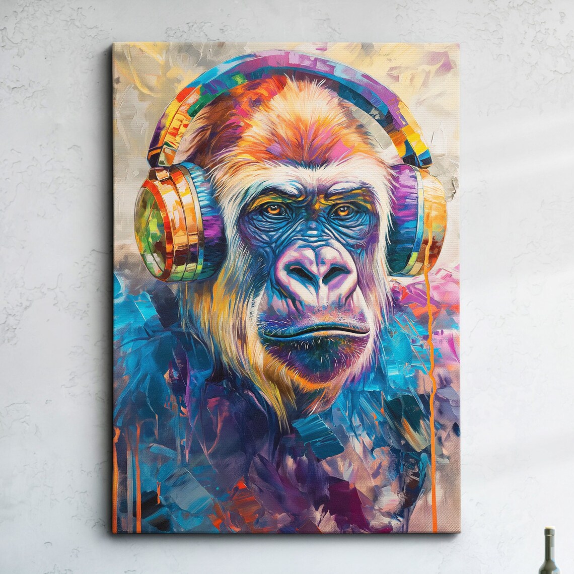 Playful Gorilla Wearing Headphones Colorful Pop Art Portrait Poster