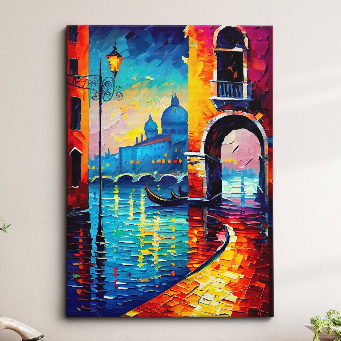 Venice Canal Gondola Colorful Impasto Painting Italy Art Poster