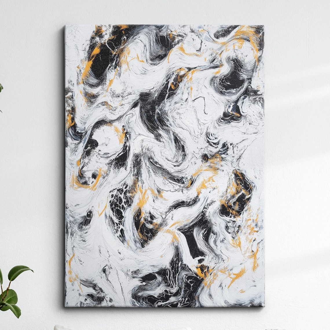 White Marble With Black Currents And Glowing Gold Veins Poster