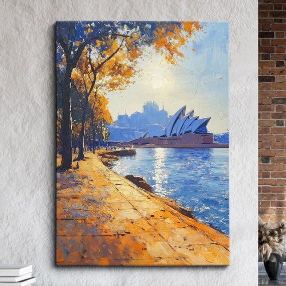 Sydney Opera House Abstract Painting Palette Knife Strokes Style Wall Art Framed Canvas Poster Print Home Kitchen Living Room Decor Gift