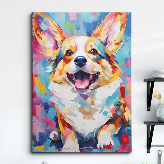 Corgi Fun Animal Dog Pet Lover Abstract Oil Painting Wall Art Framed Canvas Poster Print Home Kitchen Office Room Decor Gifts