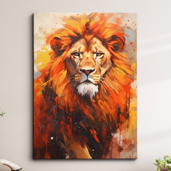 Colorful Lion Animal Abstract Oil Painting Splatter Style Wall Art Framed Canvas Poster Print Home Kitchen Office Room Decor Gifts