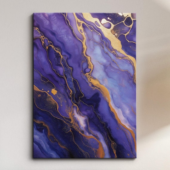 Abstract Floral Wall Art Purple Gold Modern Oil Painting Canvas Print Minimalist Home Decor For Living Room Bedroom Gift Ideas