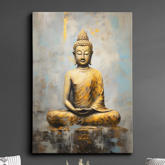Buddha Art In Gold Style Oil Painting Buddhism Asia Spiritual Wall Framed Canvas Poster Print Homeoffice Room Decor Religious Gifts