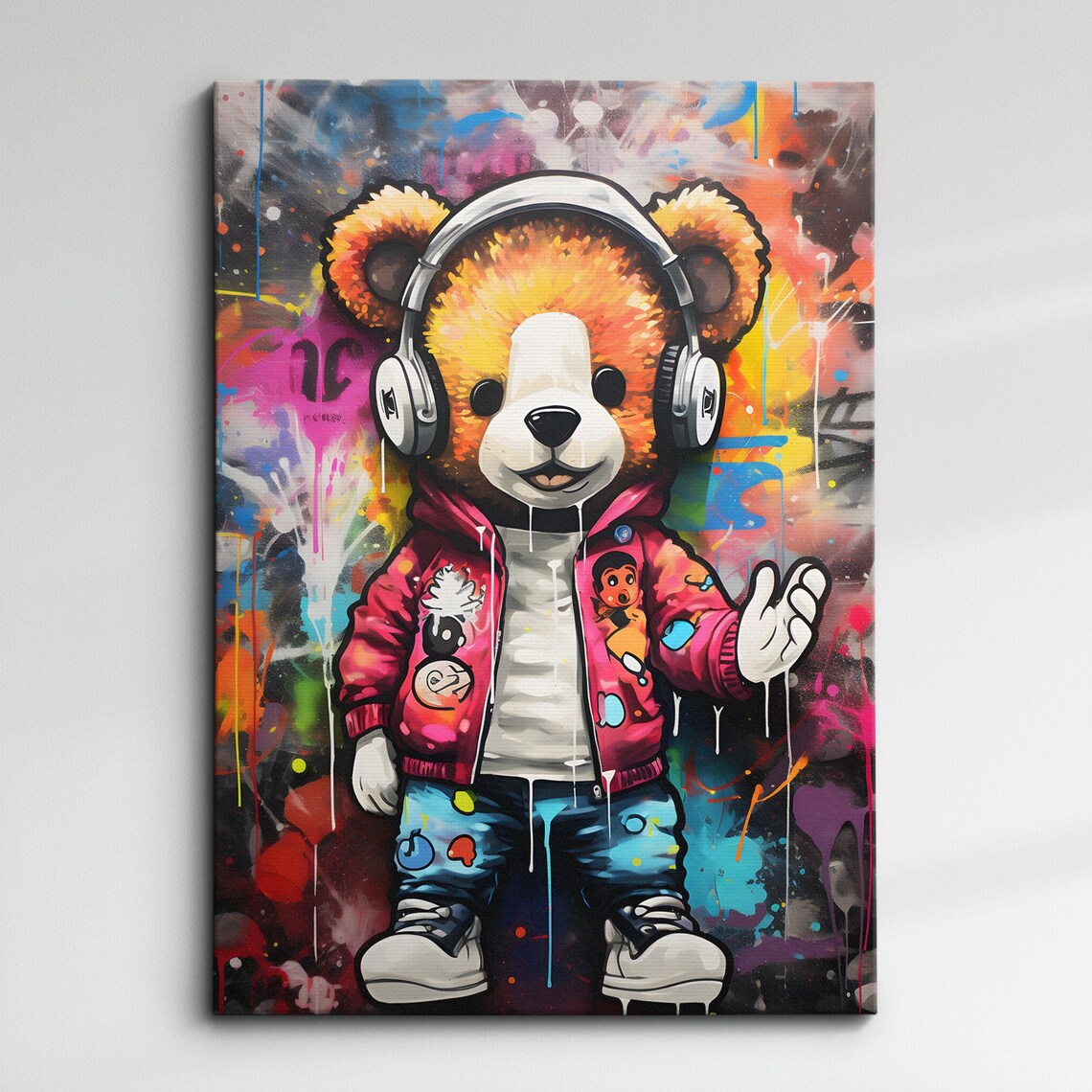 DJ Teddy Bear with Headphones Graffiti Street Art Scene Poster