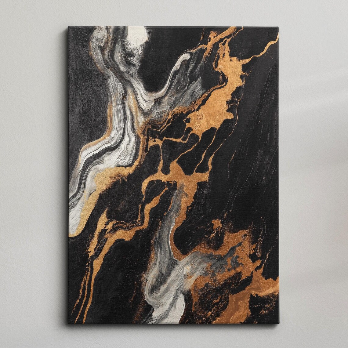 Black Gold White Marble Swirl Abstract Modern Oil Painting Art Poster