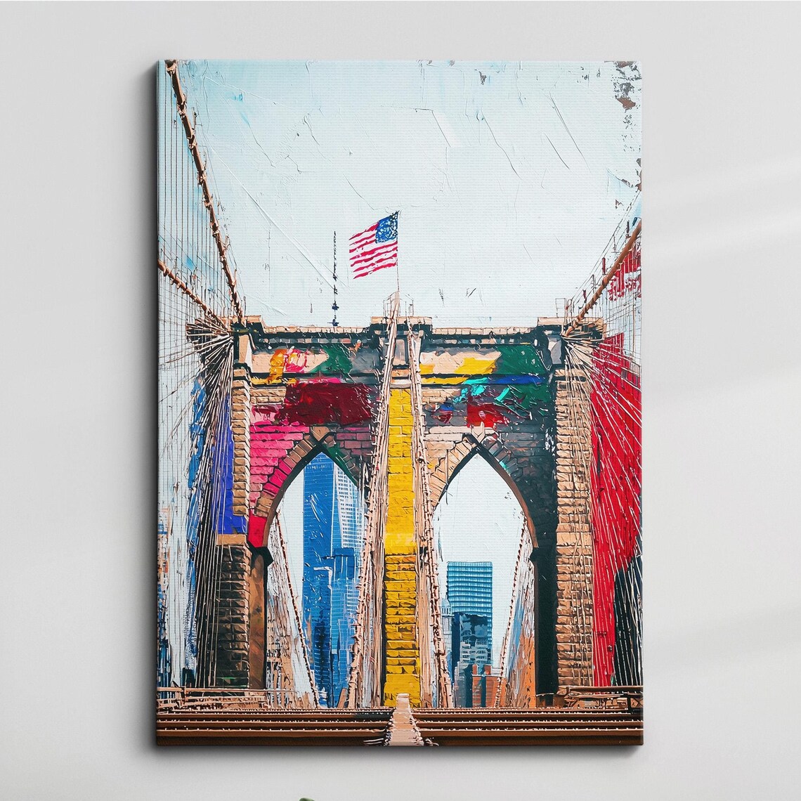 Brooklyn Bridge Pop Art Painting Colorful American Flag NYC Print