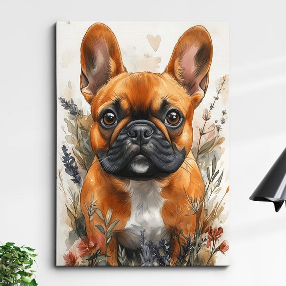 French Bulldog Dog Pet Abstract Modern Painting Wall Art Framed Canvas Poster Print Home Kitchen Office Room Decor Gifts