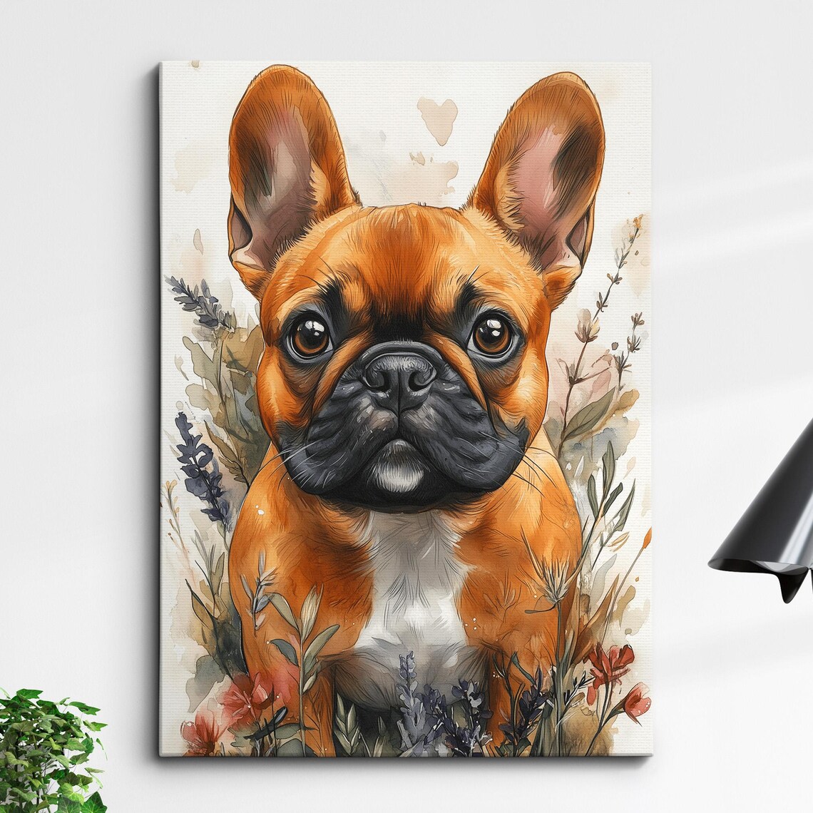 French Bulldog Puppy Floral Watercolor Adorable Dog Art Poster