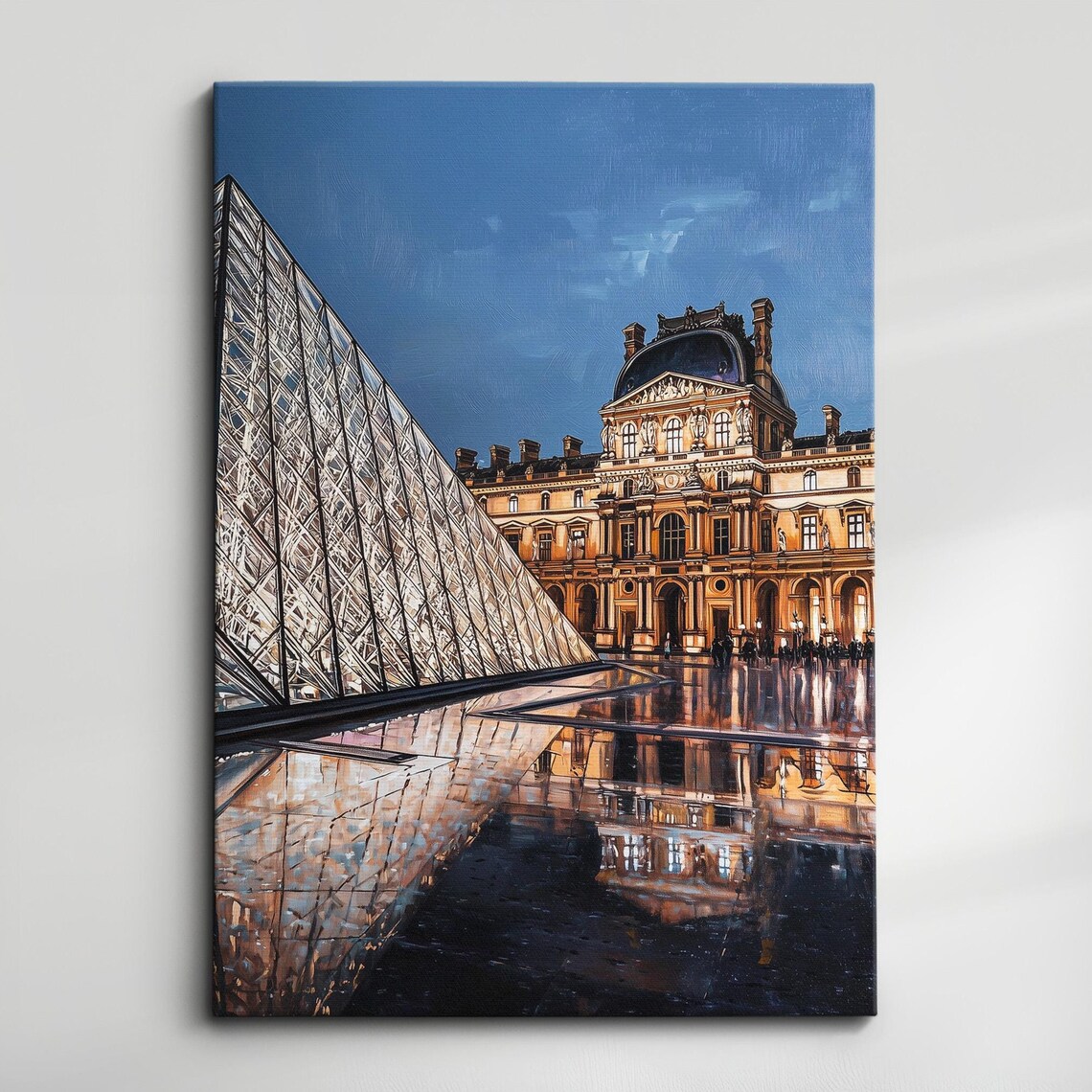 Louvre Pyramid Night Reflection Palette Knife Oil Painting Poster