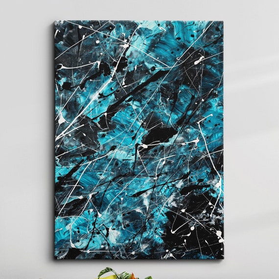 Modern Abstract Blue Black Free Form Exhibition Oil Painting Wall Art Framed Canvas Poster Print Home Living Room Decor