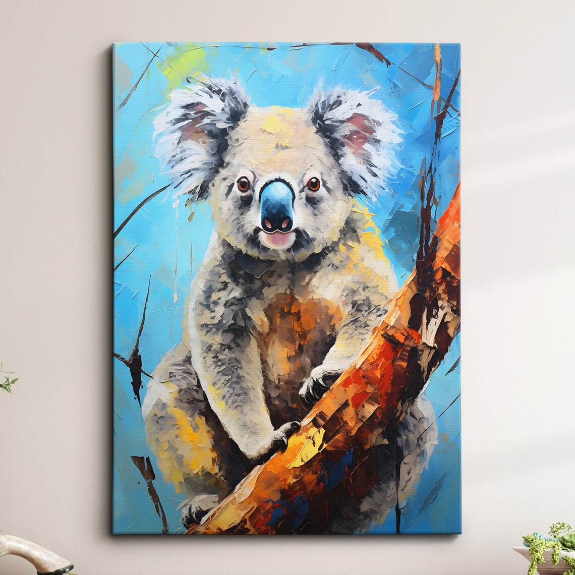Colorful Koala Bear Abstract Textured Oil Painting Canvas Poster Art
