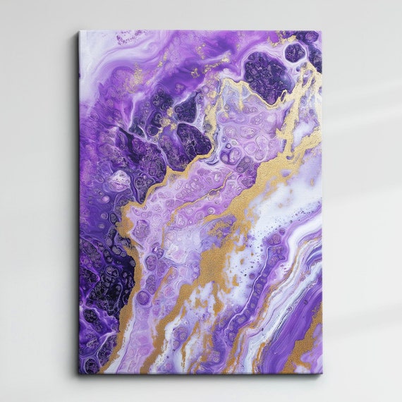 Abstract Floral Wall Art Purple Gold Modern Oil Painting Canvas Print Minimalist Home Decor For Living Room Bedroom Gift Ideas