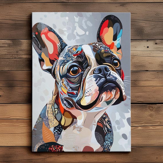 French Bulldog With Color Shapes Dog Pet Abstract Modern Painting Wall Art Oil Framed Canvas Poster Home Kitchen Office Decor