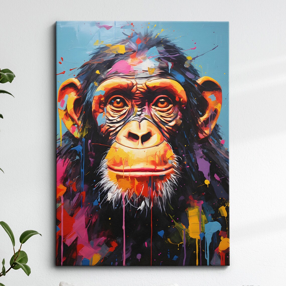Colorful Chimpanzee Portrait Splatter Paint Abstract Art Poster