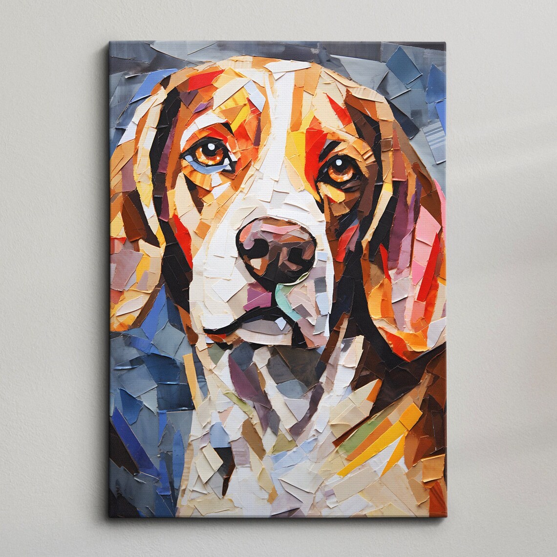 Beagle Paper Mache Style Colorful Mosaic Dog Portrait Poster