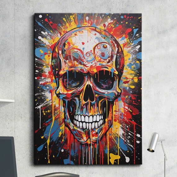 Colorful Abstract Skull Graffiti Paint Splatter Street Art Poster