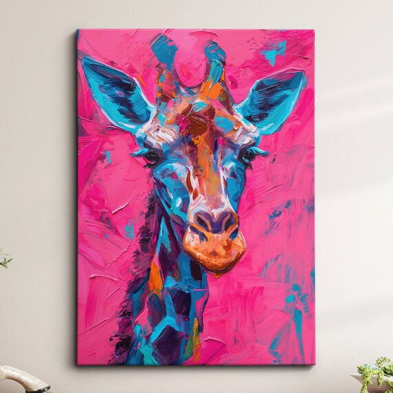 Colorful Giraffe Abstract Oil Painting Splatter Style Wall Art Framed Canvas Poster Print Home Kitchen Living Room Decor Gifts