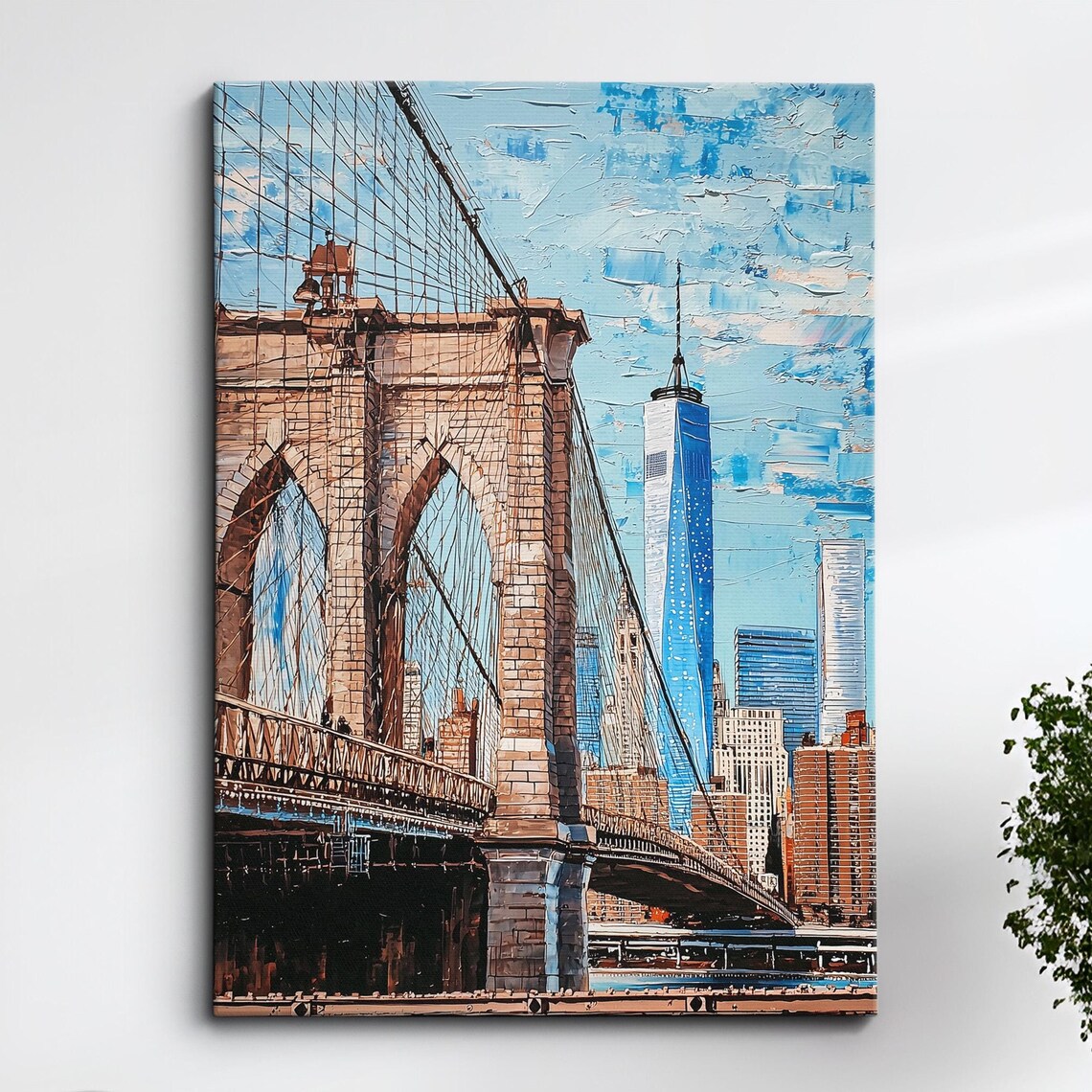 Brooklyn Bridge With Manhattan Skyline Palette Knife Painting Poster