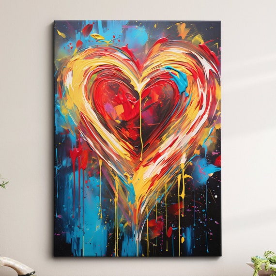 Beautiful Love Heart Burst Modern Abstract Oil Painting Style Wall Art Framed Canvas Poster Print Home Kitchen Office Room Decor Gifts
