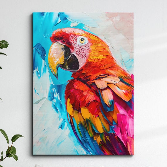 Colorful Parrot Abstract Oil Painting Pop Art Style Wall Framed Canvas Poster Print Home Kitchen Living Room Decor Animal Bird Gifts