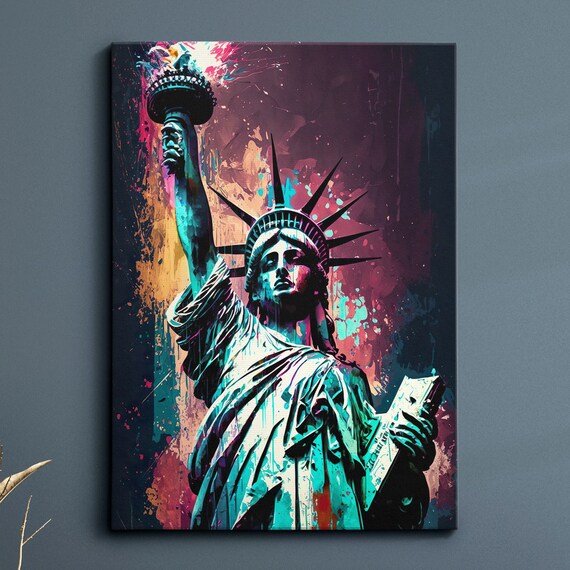 Statue of Liberty Torch Raised Neon Abstract NYC Artwork Poster