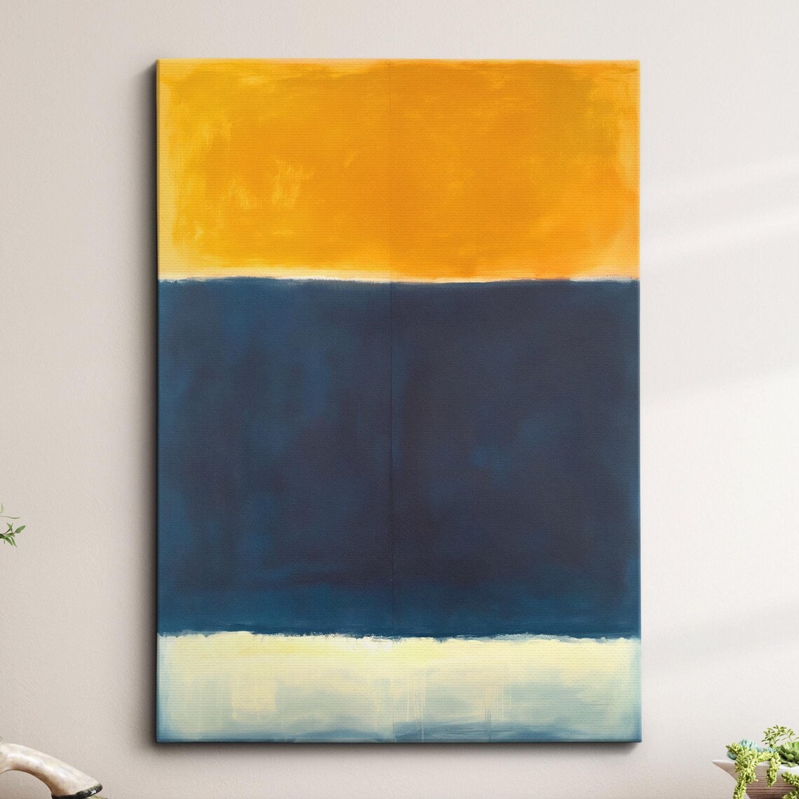 Abstract Tangerine Navy Blue and Cream Color Bands Canvas Print