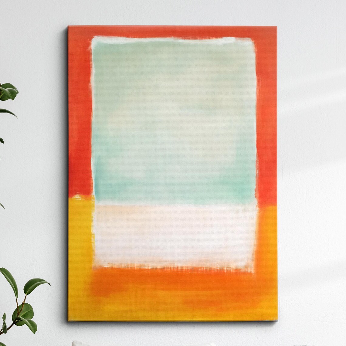Rothko Style Mint White Orange Bordered Color Field Art Poster