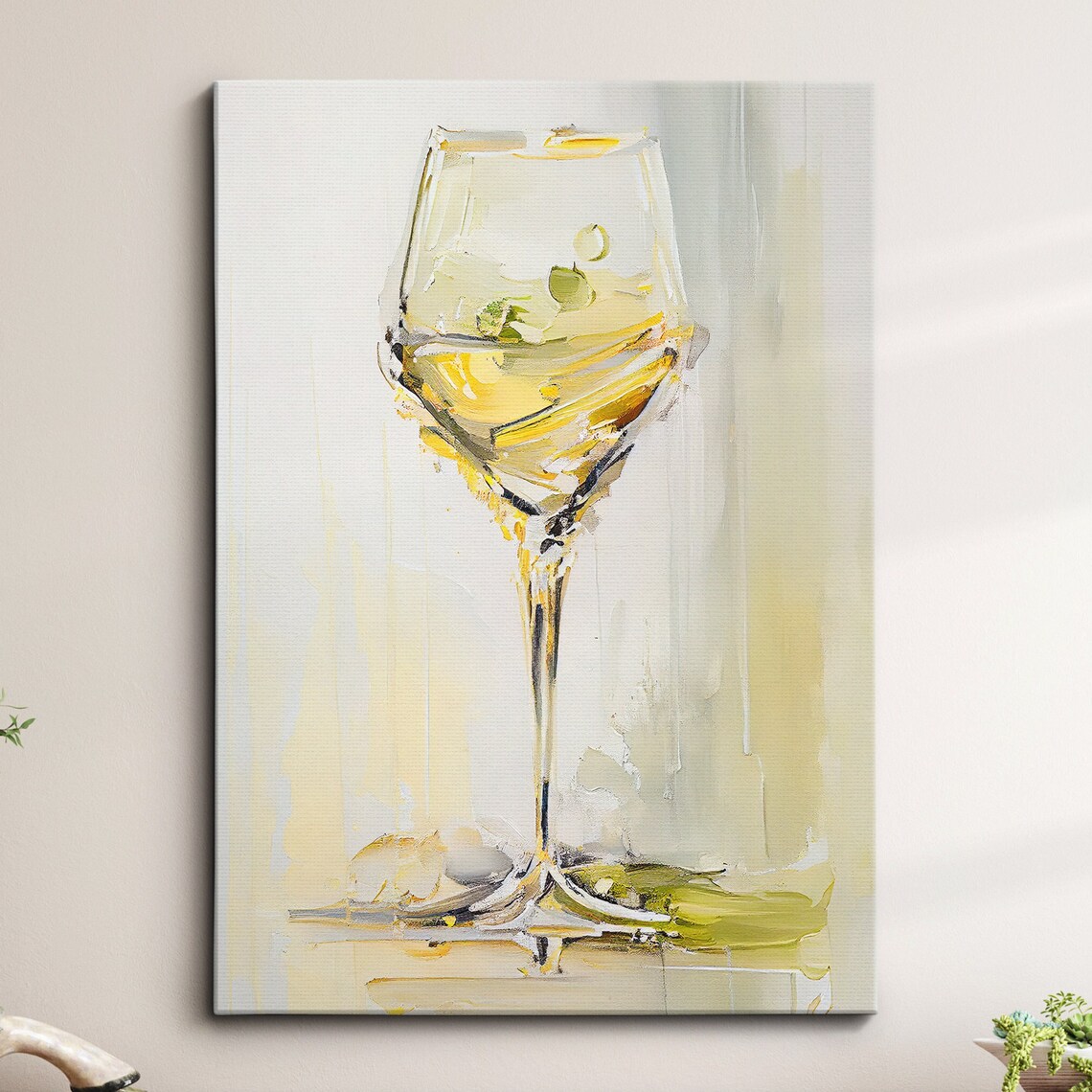 Elegant White Wine Glass Abstract Expressionist Oil Painting Poster