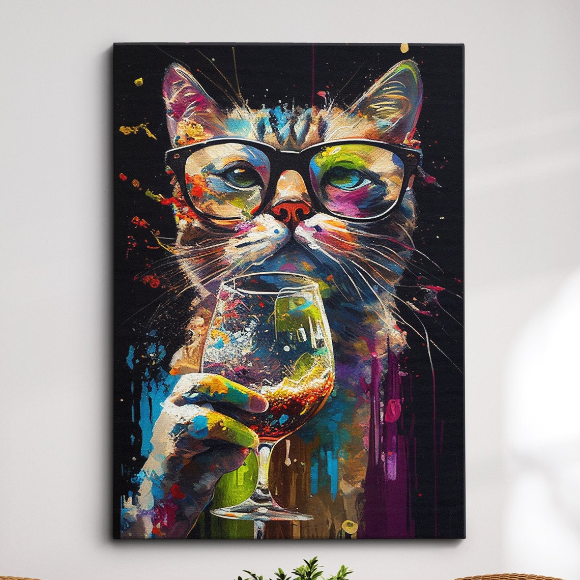 Cat Pet Abstract Modern Painting Wall Art Framed Canvas Poster Print Home Kitchen Office Room Decor Gifts