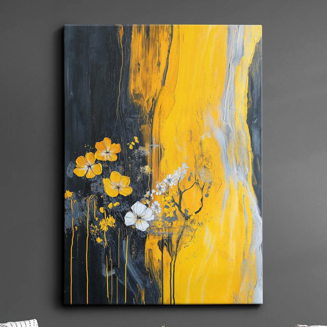 Black Gold Floral Abstract Oil Painting Bold Modern Wall Art