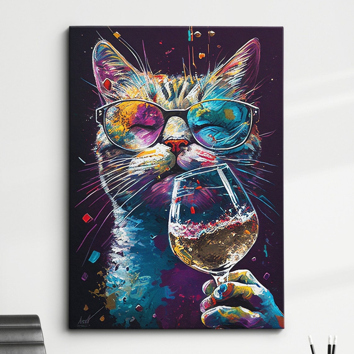 Cat Pet Abstract Modern Painting Wall Art Framed Canvas Poster Print Home Kitchen Office Room Decor Gifts