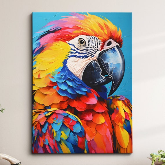 Colorful Parrot Animal Abstract Oil Painting Splatter Style Wall Art Framed Canvas Poster Print Home Kitchen Office Room Decor Gifts