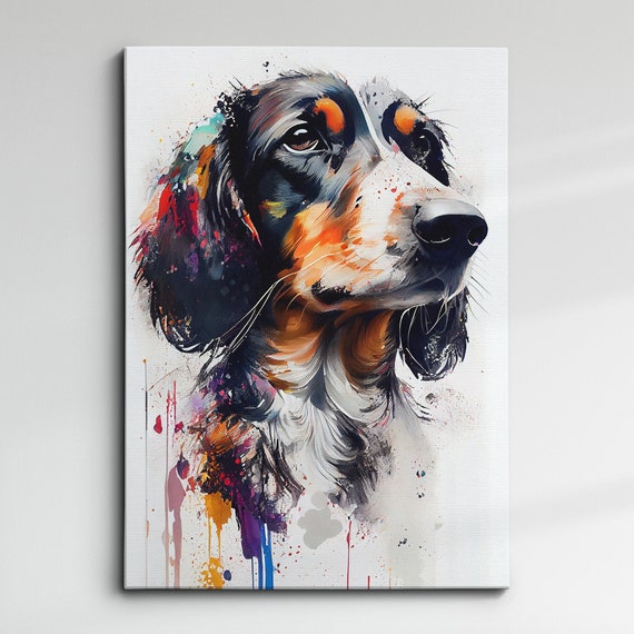 Colorful Dachshund Dog Abstract Oil Painting Splatter Style Wall Art Framed Canvas Poster Print Home Kitchen Office Room Decor Gifts