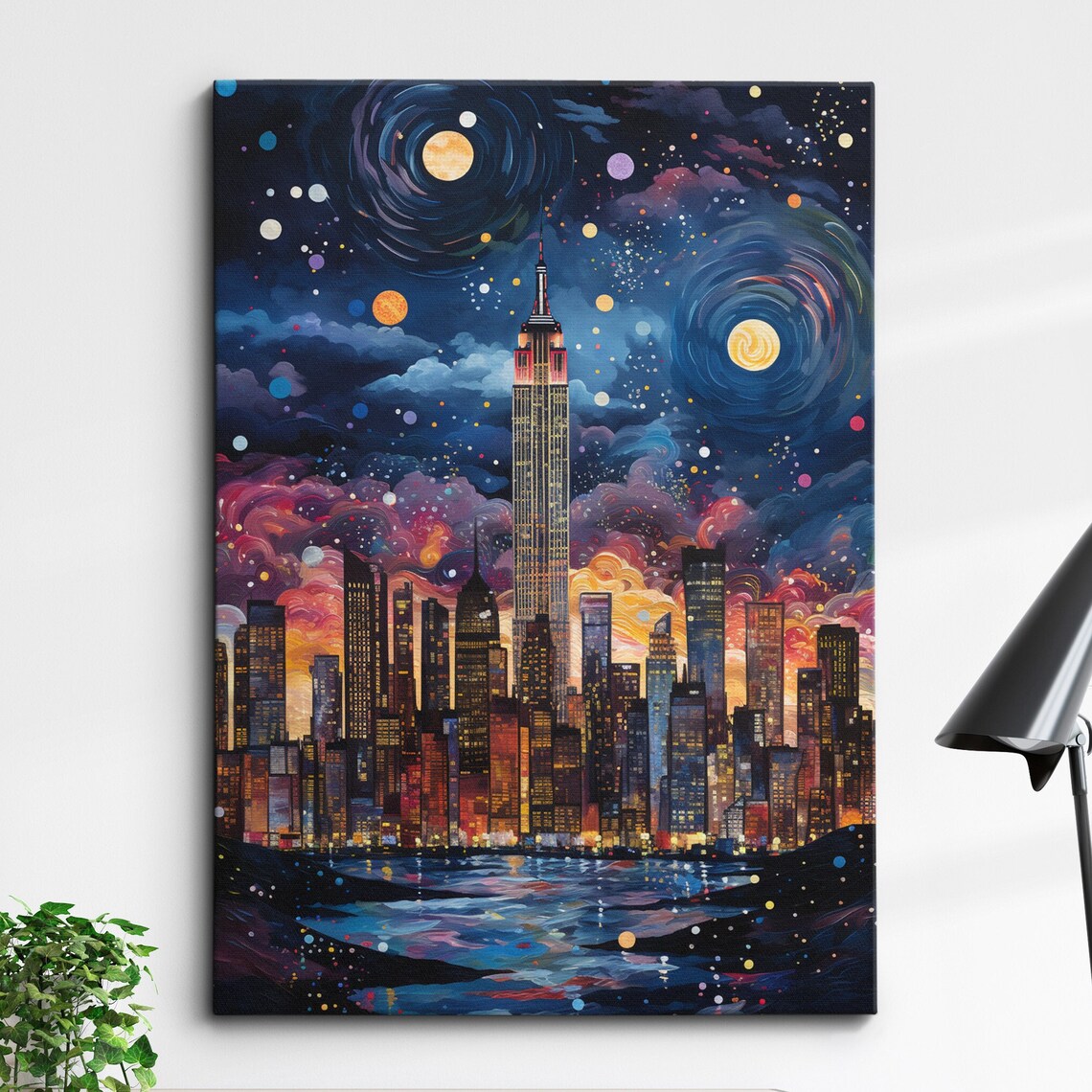 New York City Starry Night Empire State Building Skyline Wall Art