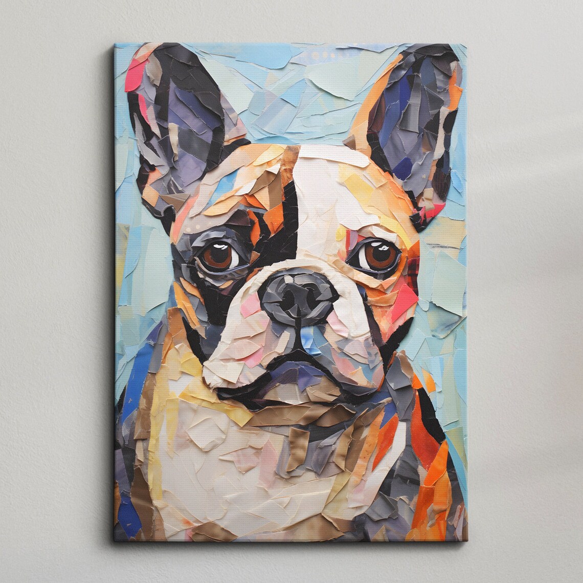 French Bulldog Fun Animal Dog Pet Lover Paper Mache Style Painting Wall Art Framed Canvas Poster Print Home Kitchen Living Room Decor Gifts