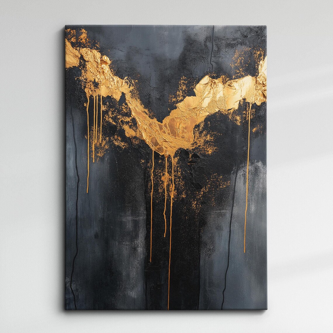 Gold Drip Paint Abstract On Charcoal Black Modern Textured Art Poster