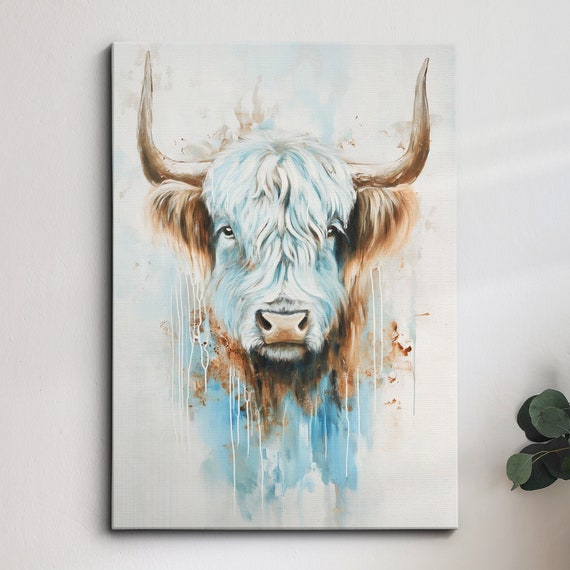 Highland Scottish Cow Painting Colouful Abstract Modern Wall Art Framed Canvas Poster Print Homeoffice Room Decor Gifts