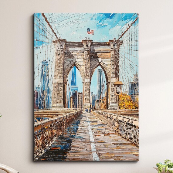 Brooklyn Bridge Pedestrian Walkway American Flag Palette Knife Poster
