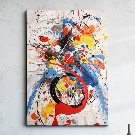 Colourful Paint Splash Abstract Oil Painting Style Wall Art Framed Canvas Poster Print Home Kitchen Office Room Decor Gifts