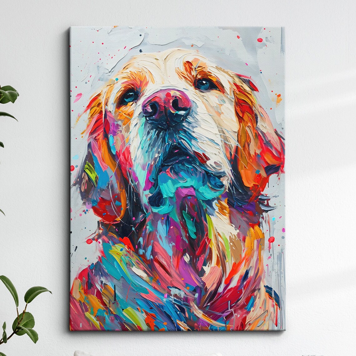 Golden Retriever Fun Animal Dog Pet Lover Abstract Oil Painting Wall Art Framed Canvas Poster Print Home Kitchen Living Room Decor Gifts