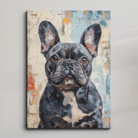 French Bulldog Paint Splash Dog Pet Abstract Modern Painting Wall Art Oil Framed Canvas Poster Print Home Kitchen Office Decor