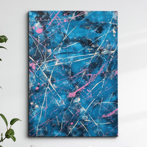 Modern Abstract Blue Pink Free Form Exhibition Oil Painting Wall Art Framed Canvas Poster Print Home Living Room Decor