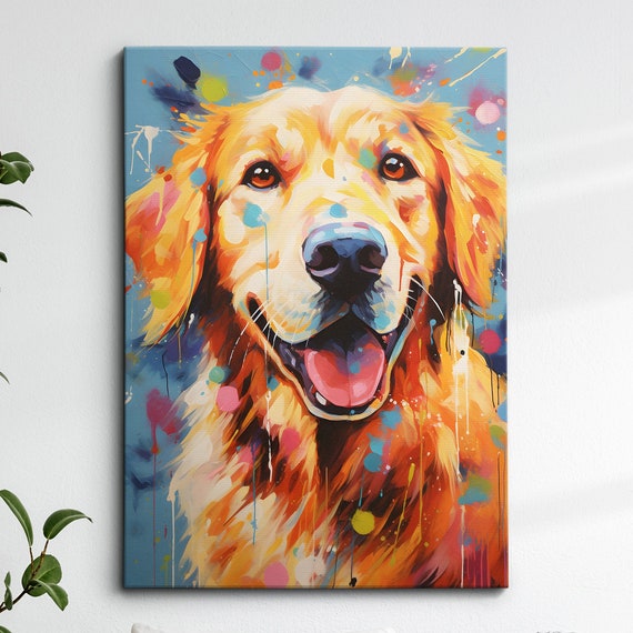 Golden Retriever Fun Animal Dog Pet Lover Abstract Oil Painting Wall Art Framed Canvas Poster Print Home Kitchen Office Room Decor Gifts