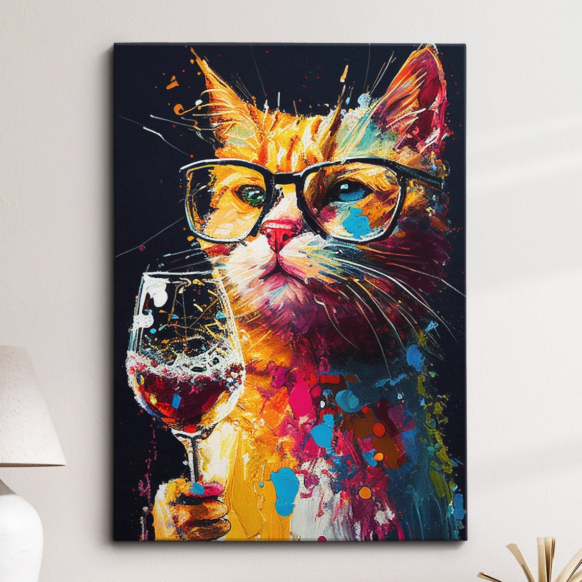 Cat Pet Abstract Modern Painting Wall Art Framed Canvas Poster Print Home Kitchen Office Room Decor Gifts