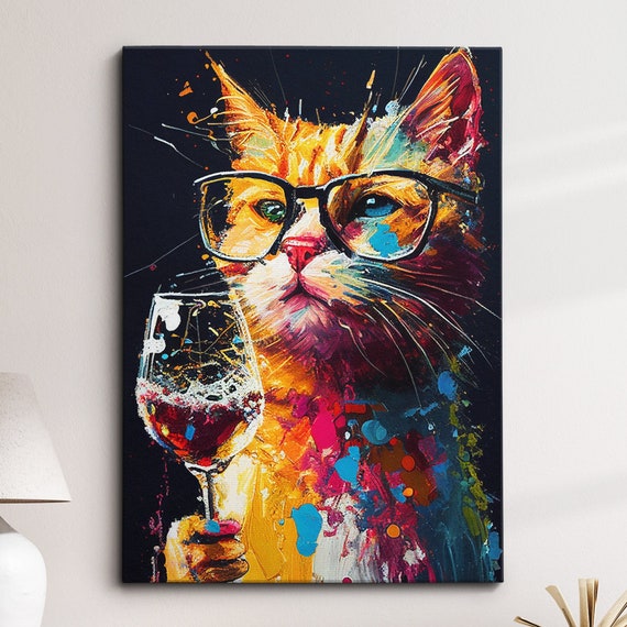Cat Pet Abstract Modern Painting Wall Art Framed Canvas Poster Print Home Kitchen Office Room Decor Gifts