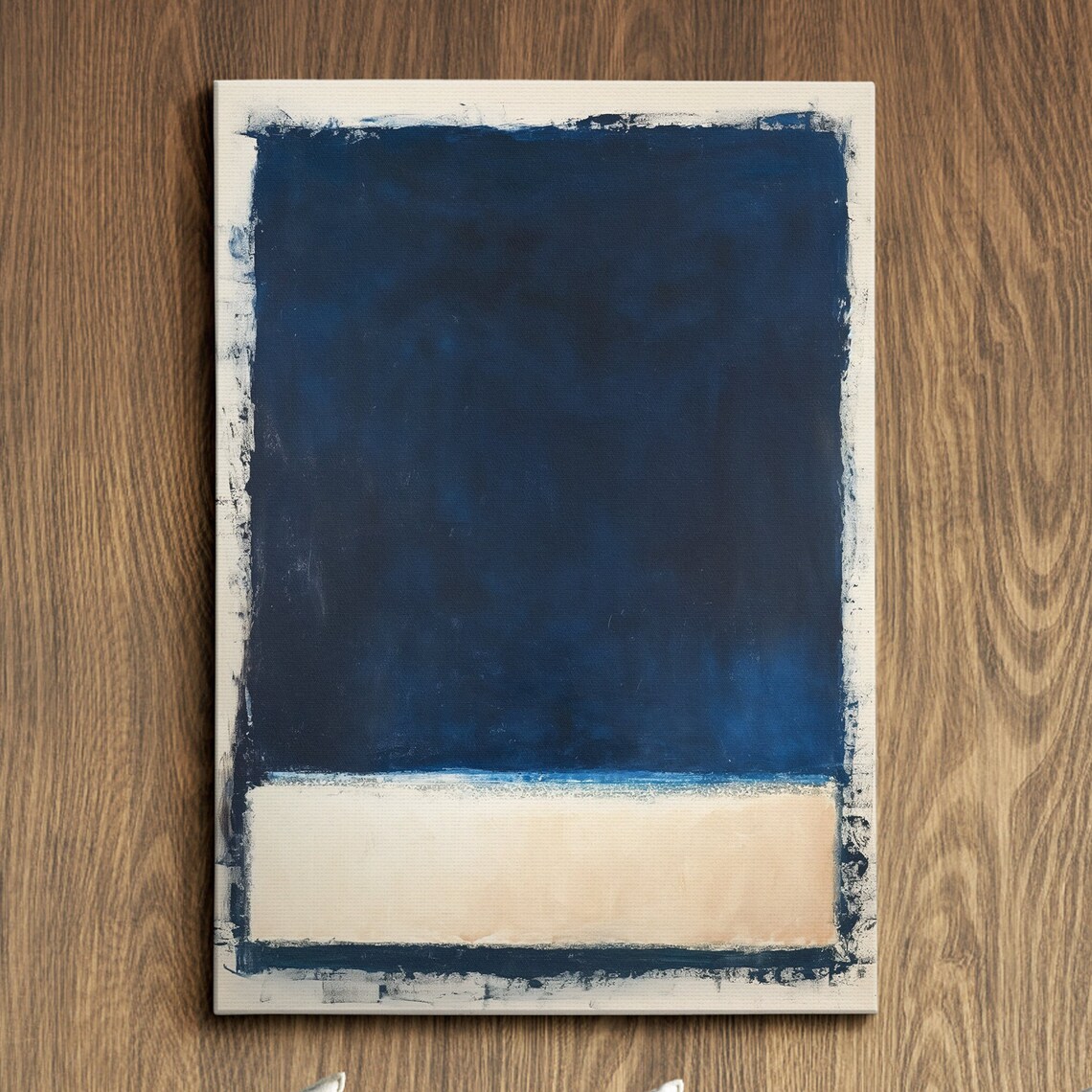 Deep Navy Blue and Cream Abstract Color Field Modern Art Poster