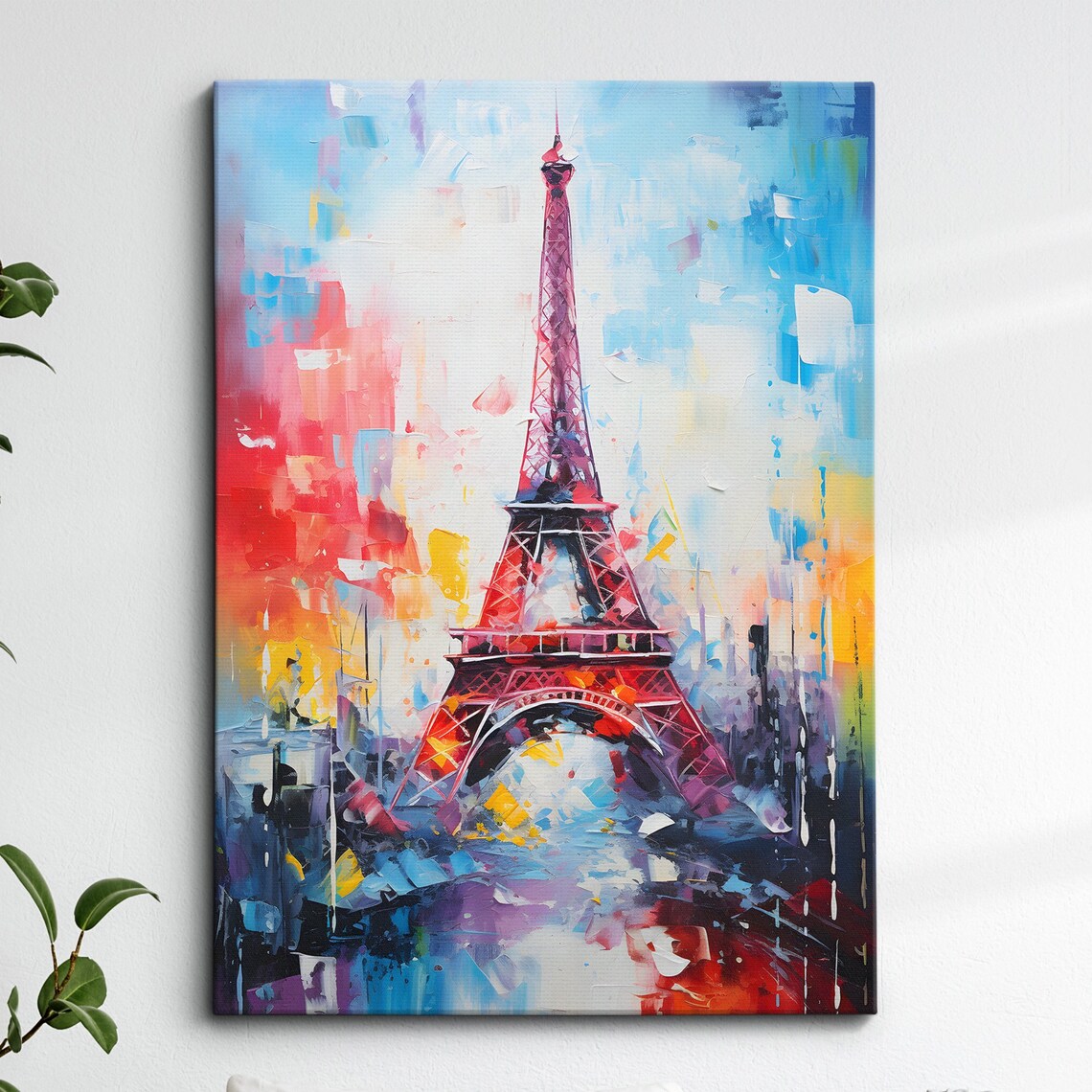 Paris Eiffel Tower Abstract Oil Painting Colorful Red Blue Wall Poster
