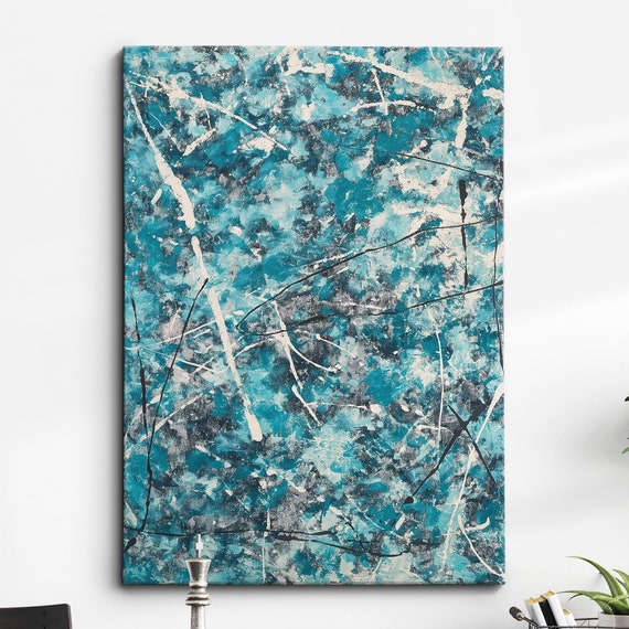 Modern Abstract Blue White Free Form Exhibition Oil Painting Wall Art Framed Canvas Poster Print Home Living Room Decor