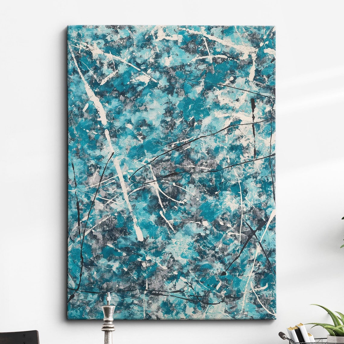 Ocean Blue and White Splatter Coastal Abstract Artwork Poster